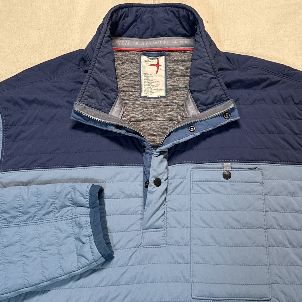 NWOT Relwen Quilted Windzip Quarter Popover Slate Blue XXL Retails $228